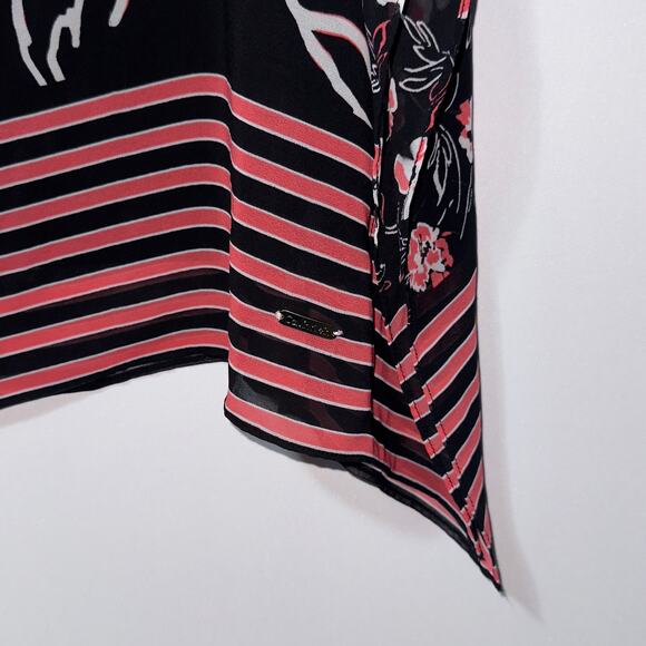 Calvin Klein Black Floral Chiffon Tunic Top women’s Size Medium - Picture 4 of 9